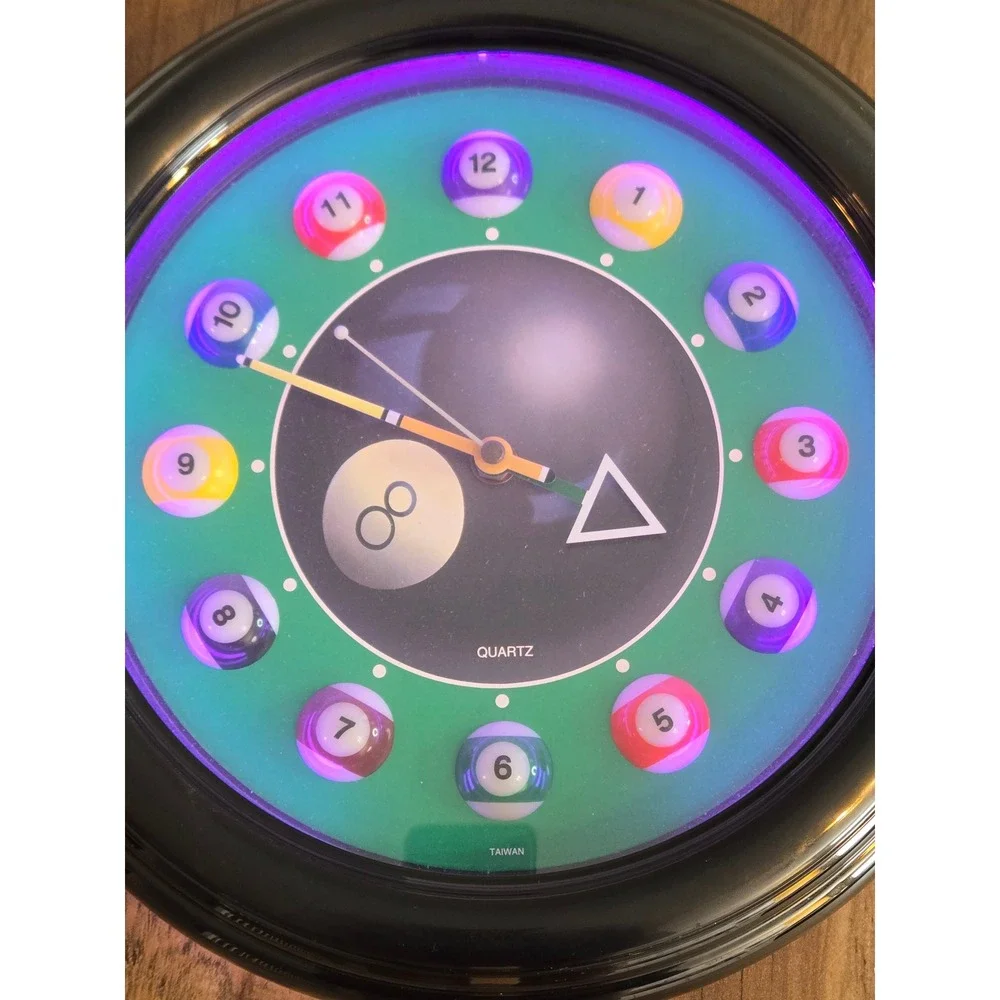 Vintage Billiards Pool Ball Neon Wall Clock LED Light Game Room Decor 12